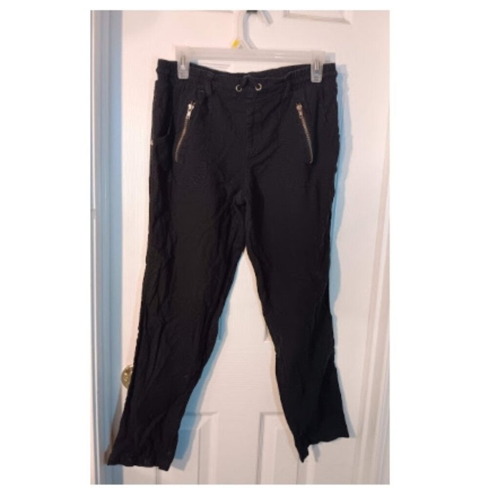 New look black elastic waist pants with zip pockets size L juniors